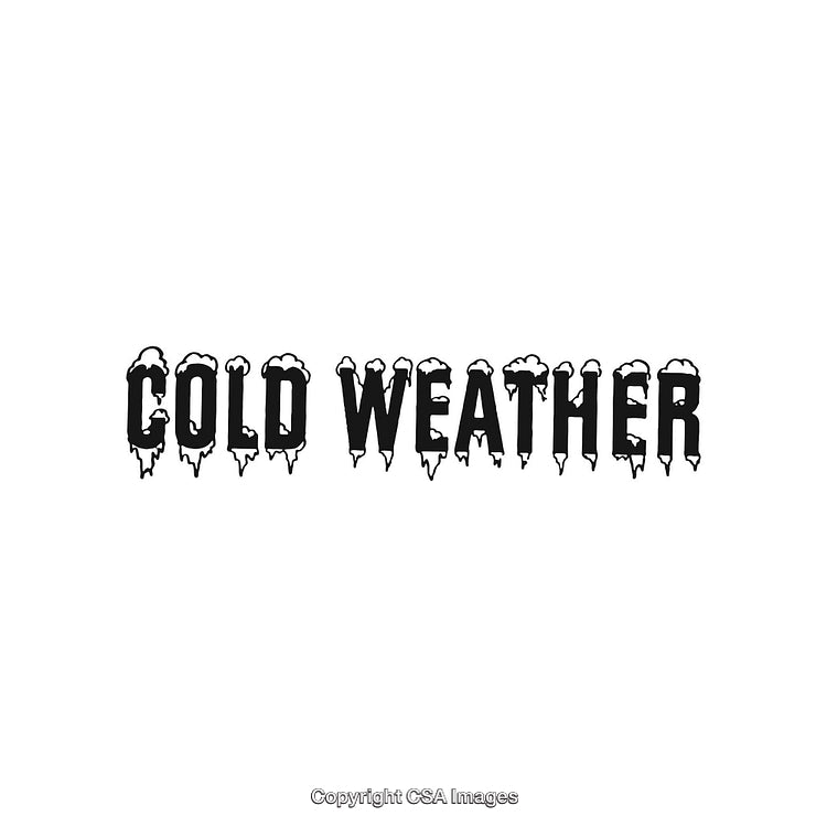 Cold Weather Text with Snow and Ice Elements on White Background