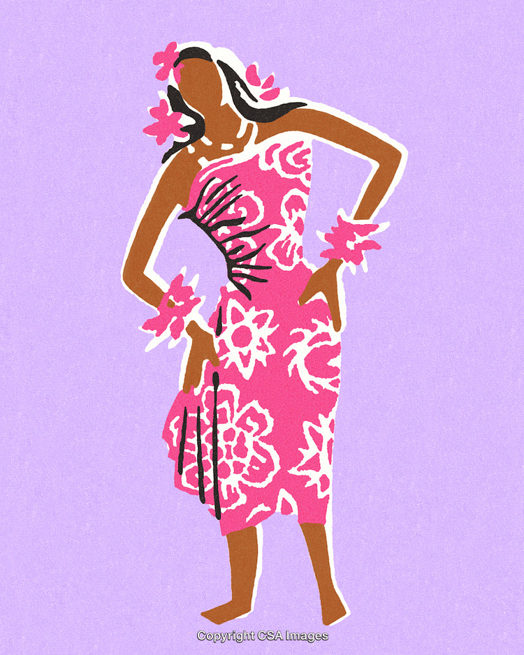 Vibrant Illustration of a Hula Dancer in Traditional Hawaiian Attire