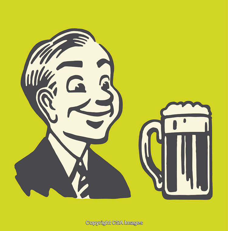 Vintage Style Illustration of Smiling Man and Beer Mug