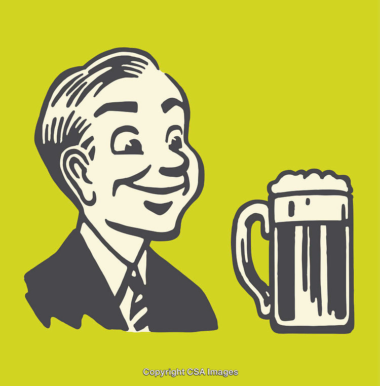 Vintage Style Illustration of Smiling Man and Beer Mug