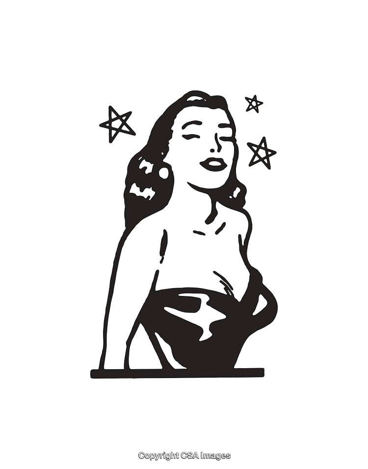 Vintage Woman Portrait with Stars in Minimalistic Monochrome Design