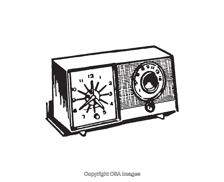 Vintage Line Art Illustration of Retro Clock Radio