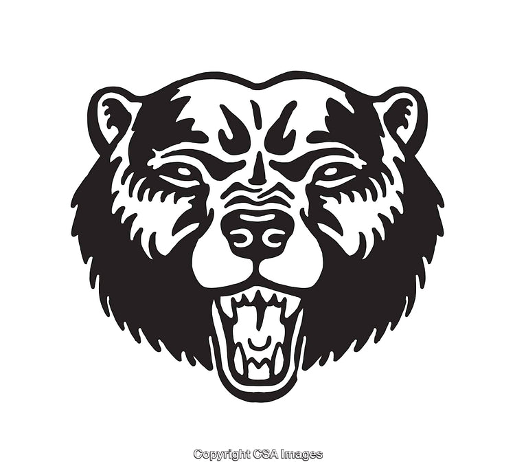 Black and White Fierce Bear Head Line Art Illustration
