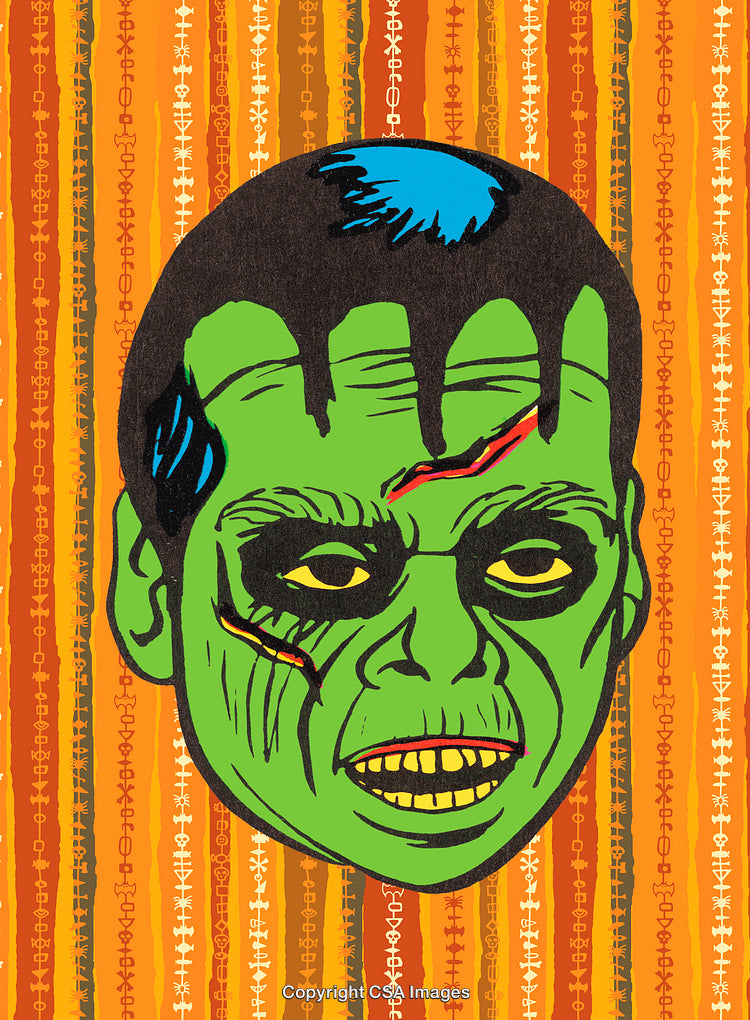Colorful Pop Art Green Zombie Portrait with Vibrant Abstract Background
