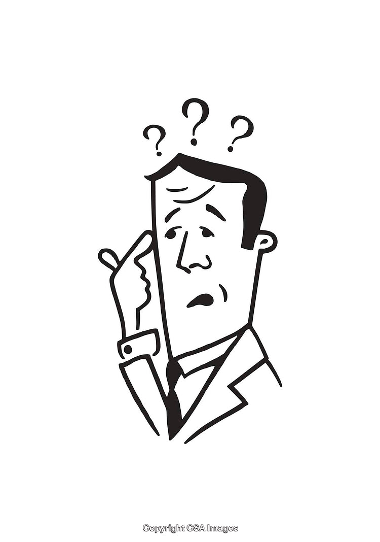 Confused Cartoon Character Thinking with Question Marks Around His Head