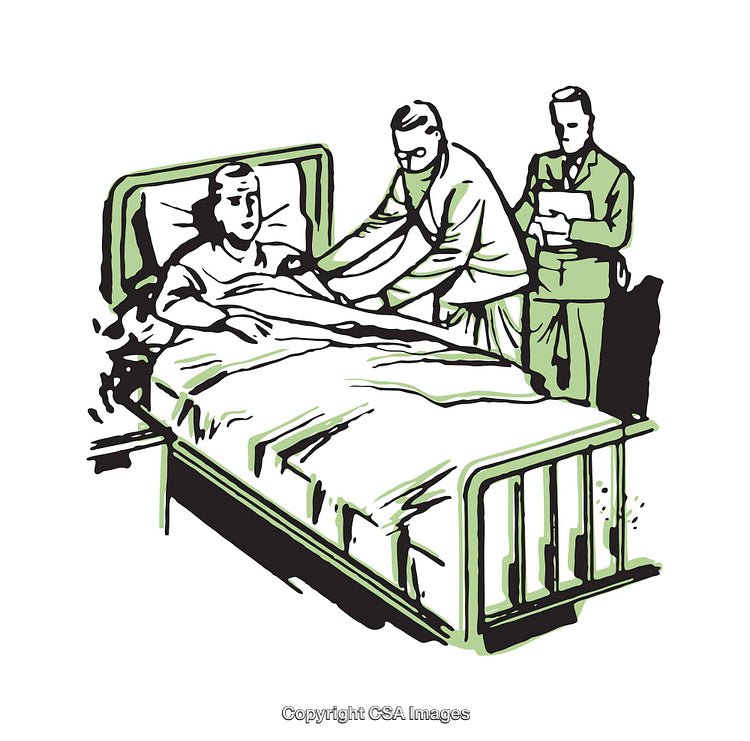 Doctors Examining a Patient in a Hospital Bed Illustration