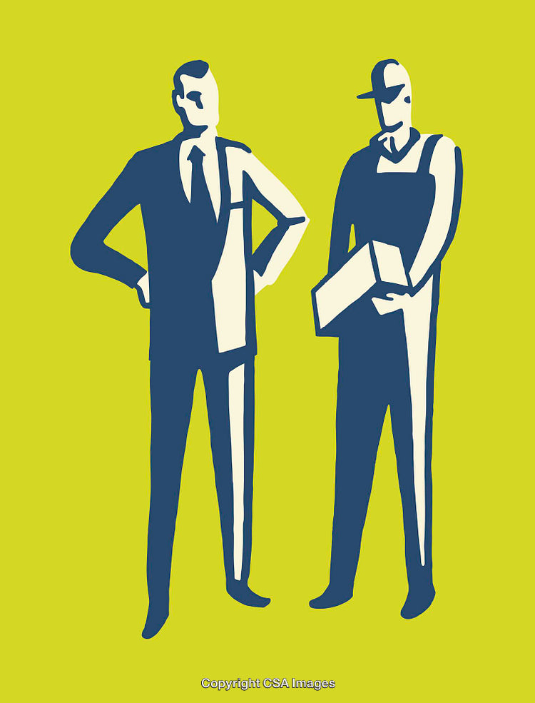 Stylized Illustration of Professional and Worker Figures in Flat Colors