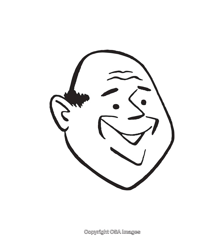 Smiling Man's Face Art in Black and White Line Drawing