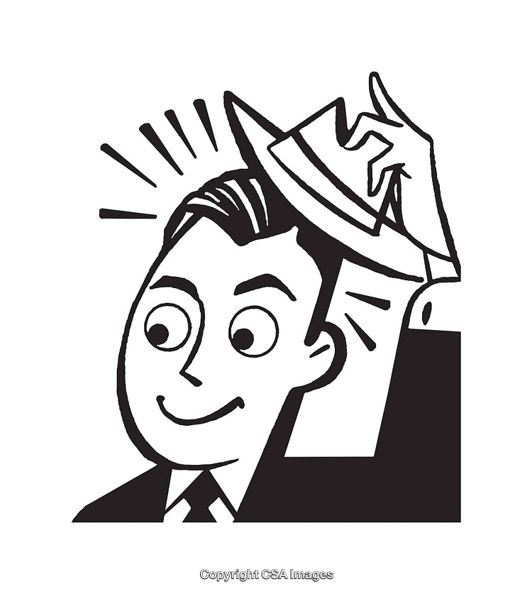 Retro Style Line Art of Person Tipping a Hat in Gesture
