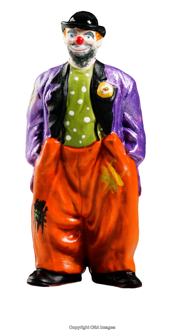 Colorful Clown Figurine in Orange Pants and Purple Jacket