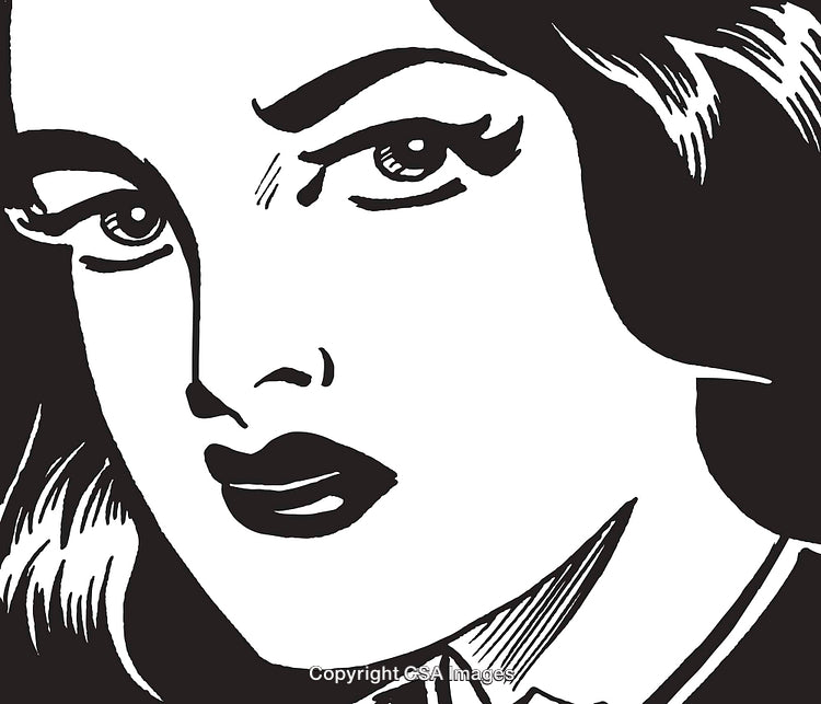 Dramatic Black and White Pop Art Style Illustration of Woman's Face