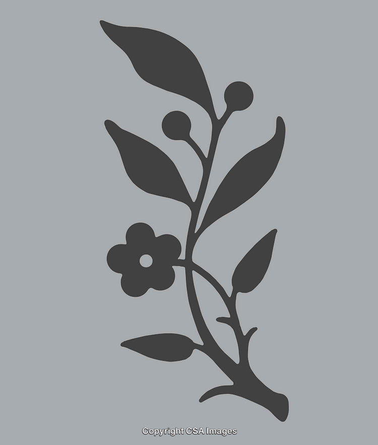 Elegant Black Floral Branch Silhouette on a Soft Blue Background