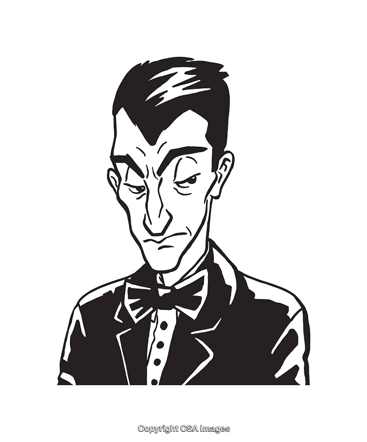 Black and White Line Art Illustration of a Formal Man