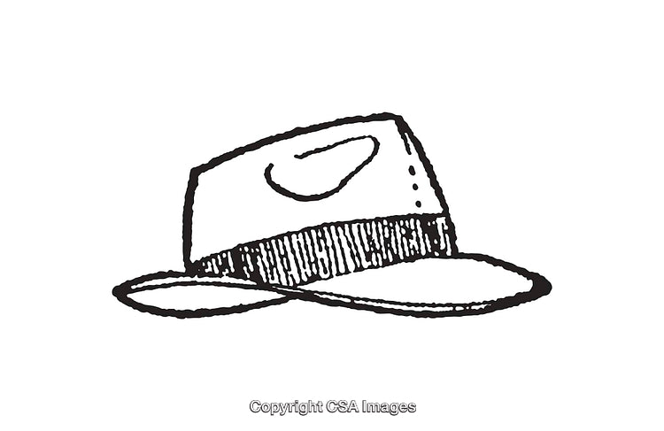 Simple Black and White Line Art Illustration of a Wide-Brimmed Hat