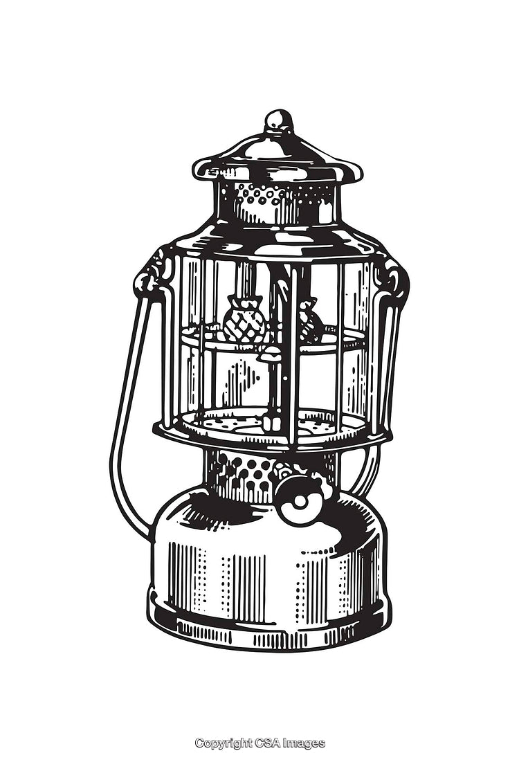 Retro Style Black and White Line Art Rendering of a Lantern