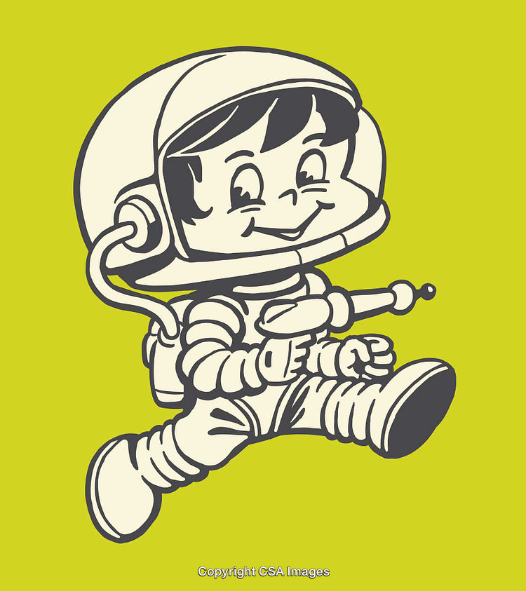 Illustration of a Smiling Child Astronaut Holding a Toy Ray Gun