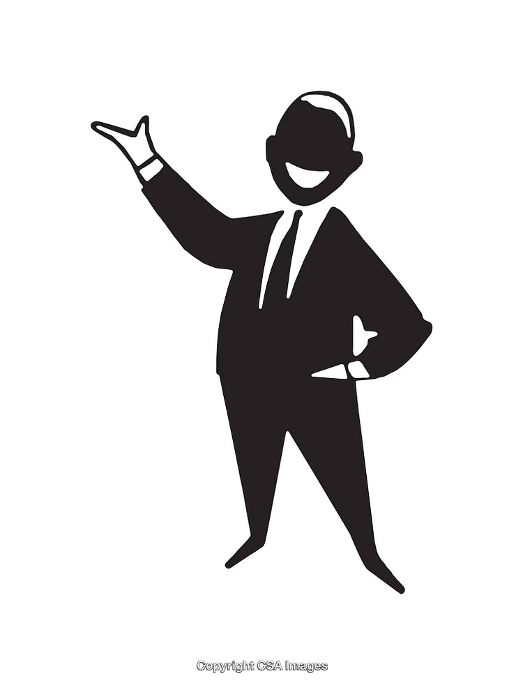 Black and White Business Character Illustration with Friendly Gesture