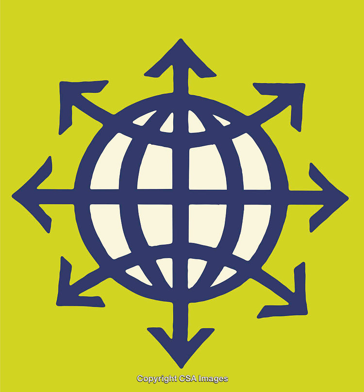Globe with Arrows Illustration Representing International Connectivity and Global Expansion