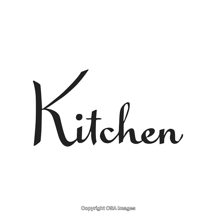 Stylized Kitchen Design Text on White Background with Elegant Font