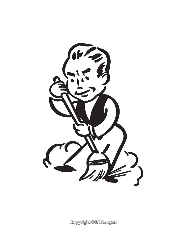 Retro-Style Black and White Illustration of Sweeping Action