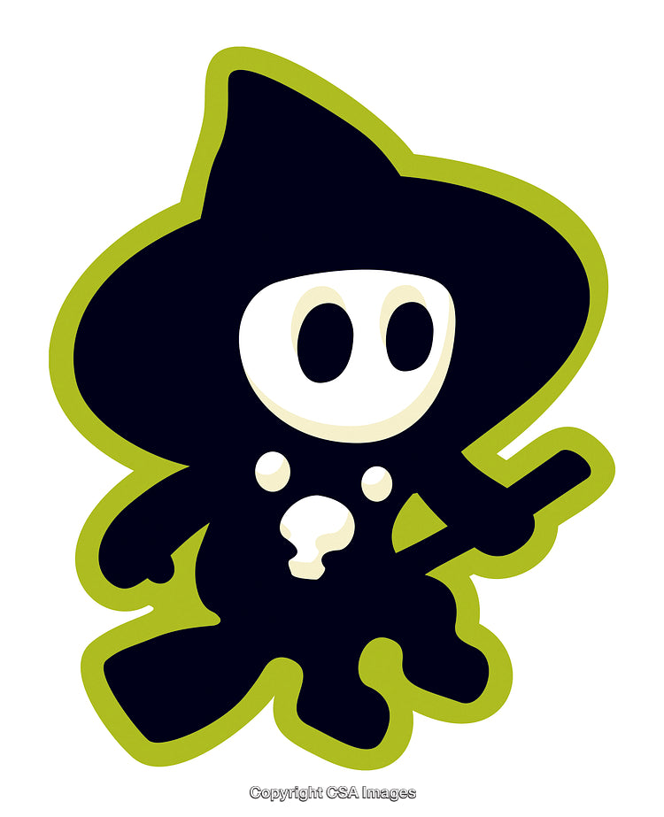 Cute Witch Character With Hat and Wand in Cartoon Style