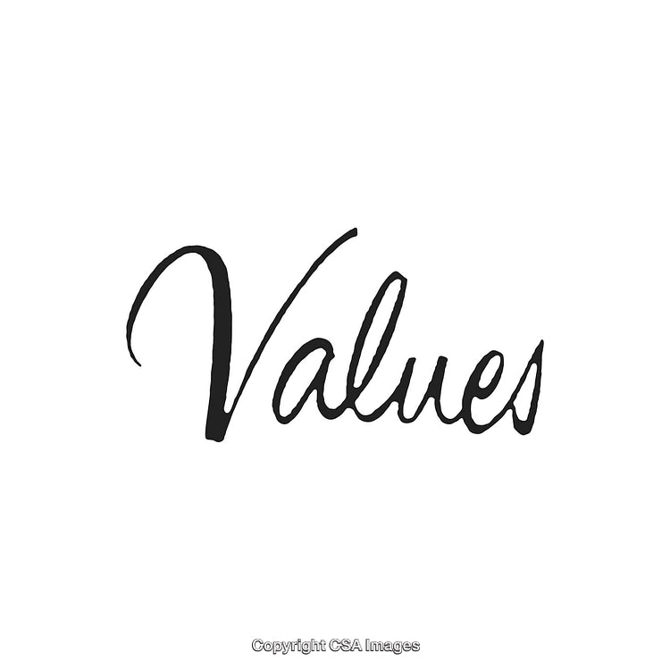 Elegant Handwritten Calligraphy of the Word 'Values' in Black Ink