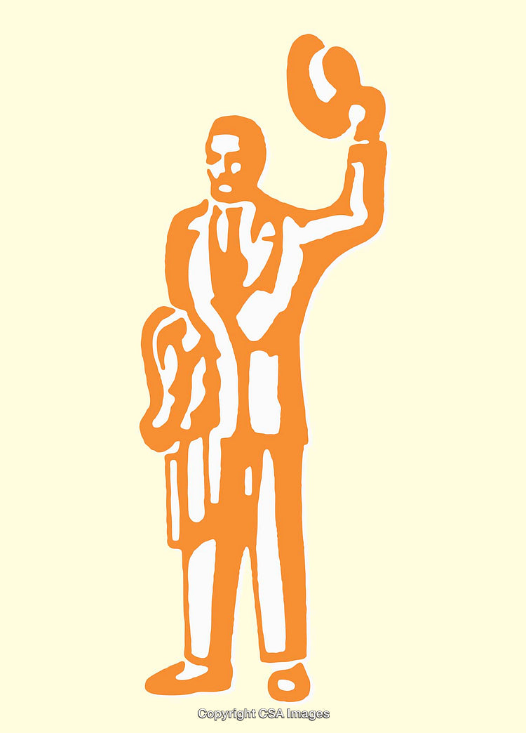 Line Art Illustration of a Person Waving a Hat in Greeting