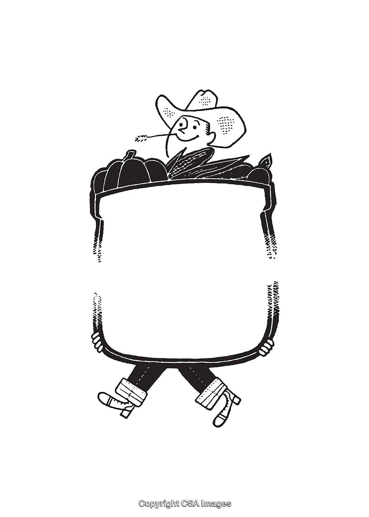 Charming Line Art Farmer With Harvest in Rustic Style