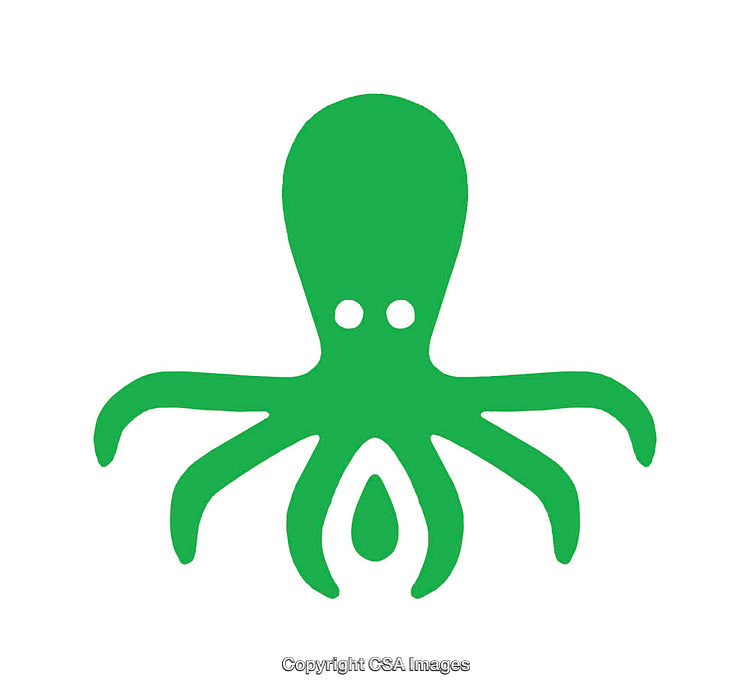 Green Octopus Icon with Minimalist Design Style on White Background