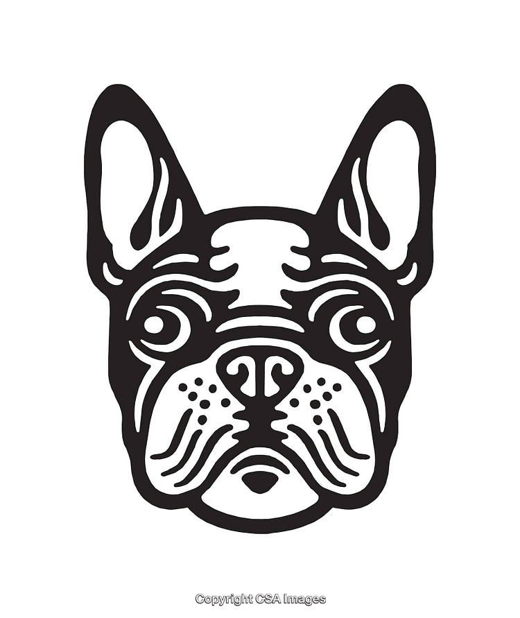Black and White Illustration of a Bulldog Face in Line Art Style