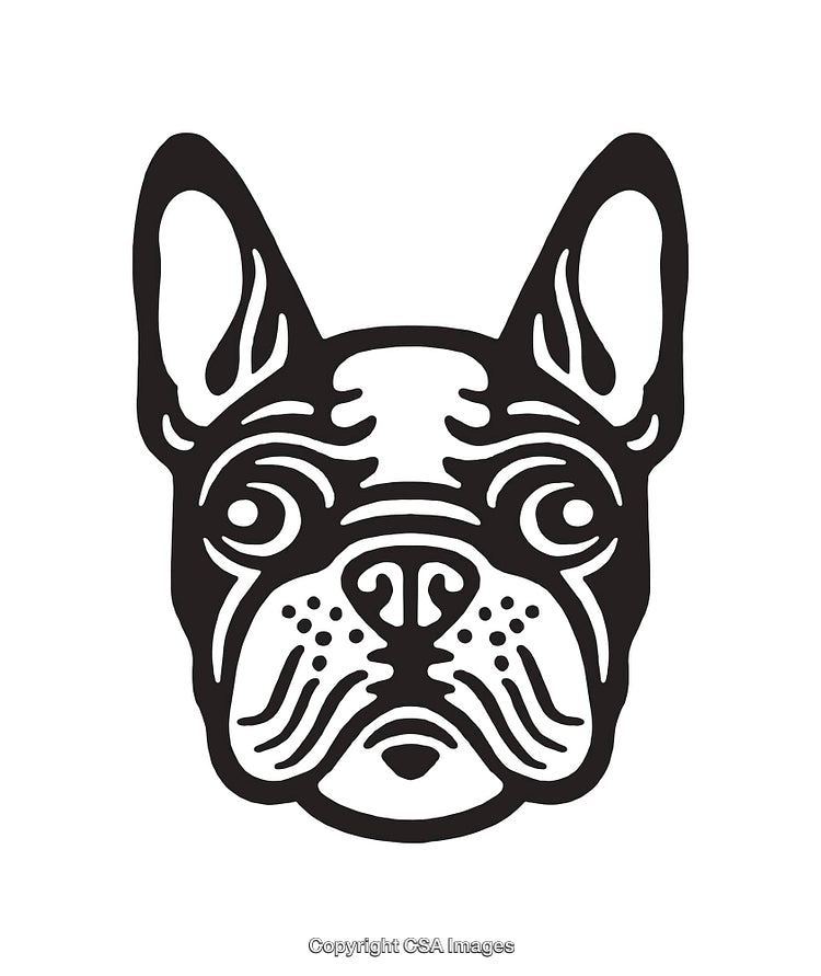 Black and White Illustration of a Bulldog Face in Line Art Style