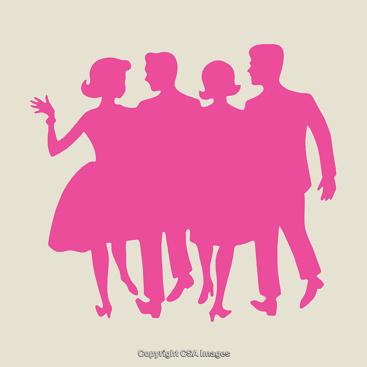 Retro Silhouettes of Four People in Dance Formation in Pink