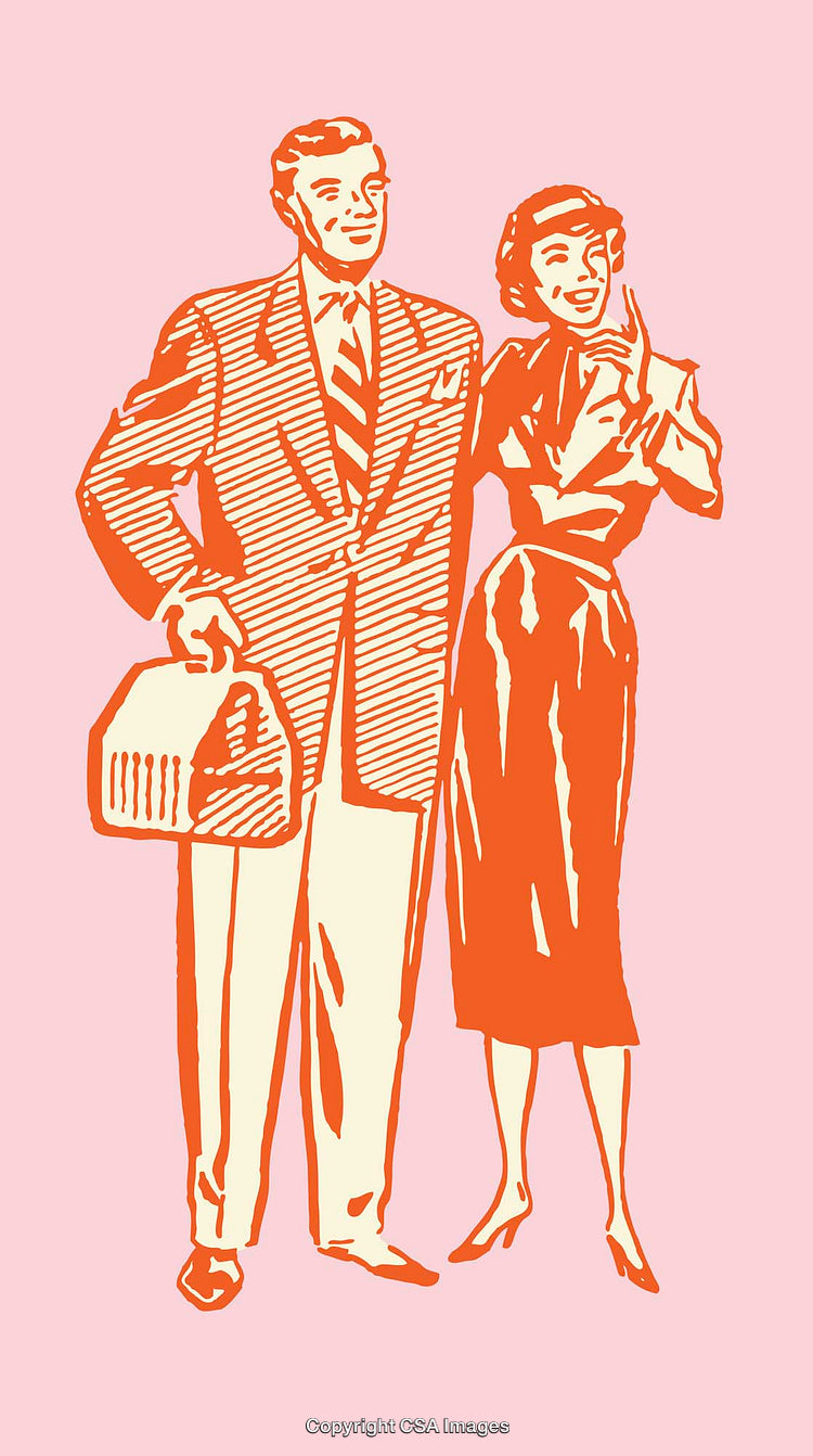 Vintage Retro Style Man and Woman Line Art Illustration