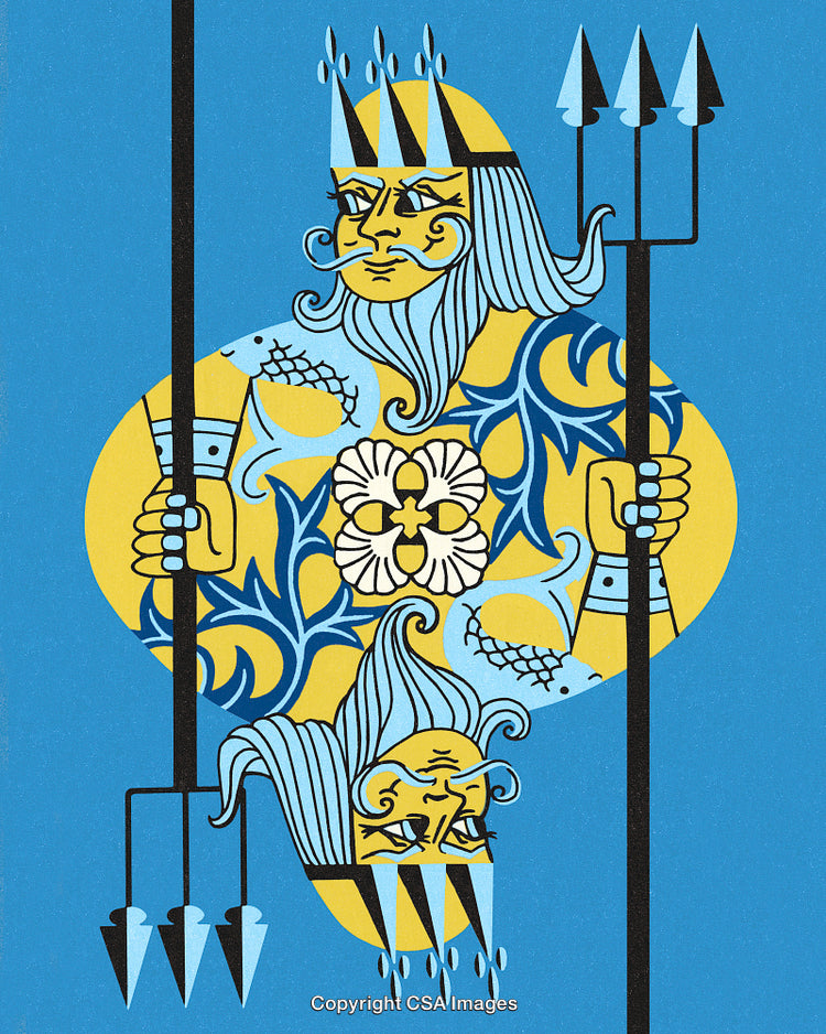 Artistic Depiction of a Poseidon-Themed Card Design in Vibrant Colors