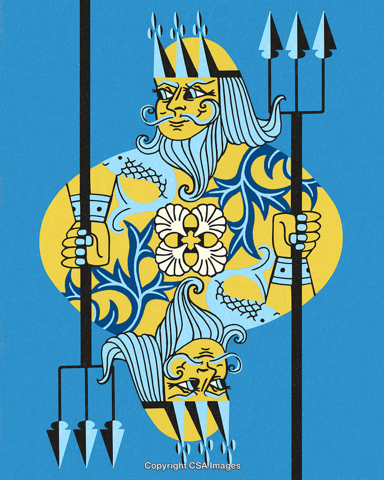 Artistic Depiction of a Poseidon-Themed Card Design in Vibrant Colors