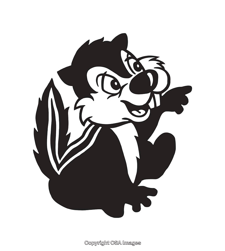 Cute Black and White Cartoon Illustration of a Cheerful Woodland Animal