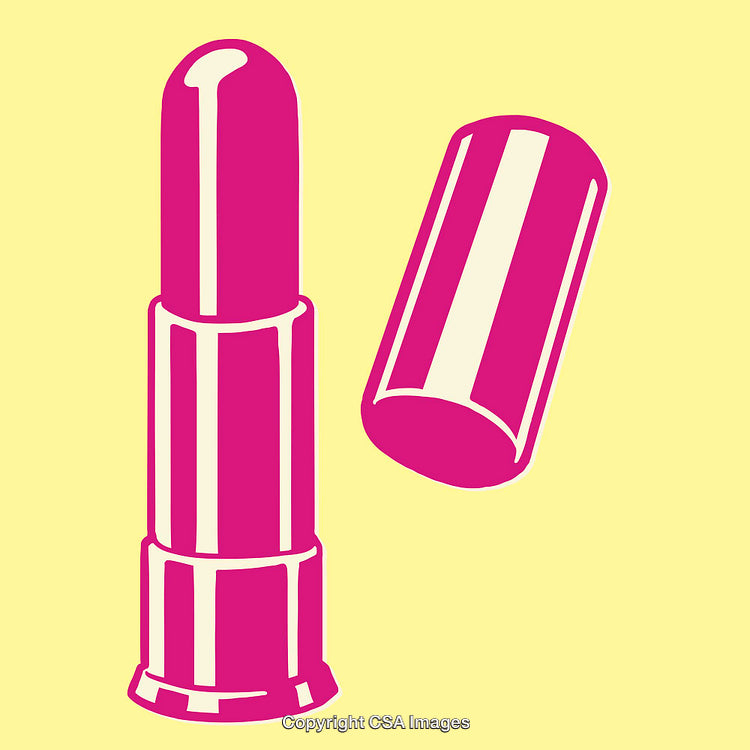 Bright Pink Lipstick Illustration with Yellow Background in Minimalist Style