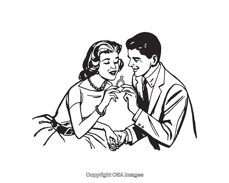 Retro Line Art Illustration of a Smiling Couple With Vintage Style