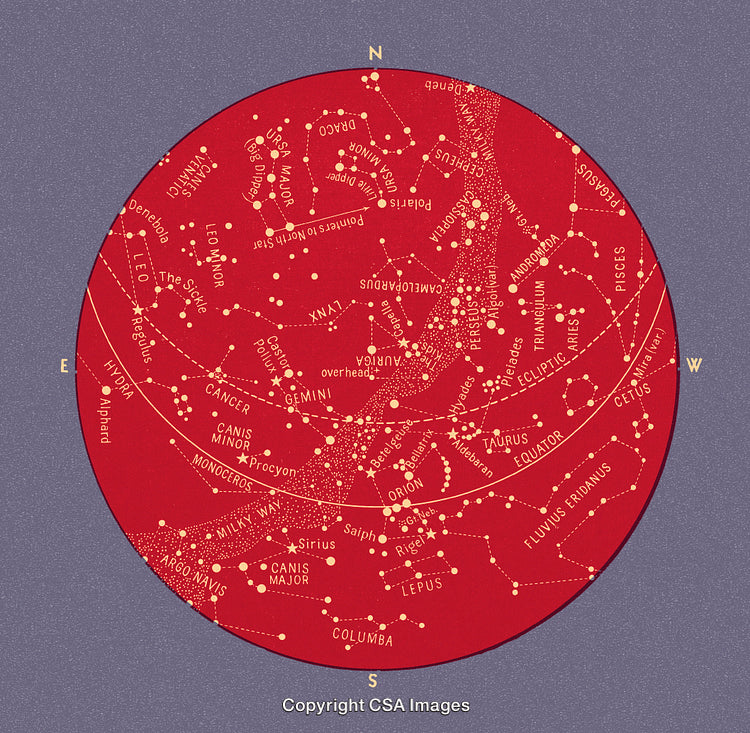 Detailed Star Chart Highlighting Constellations in a Vintage Astronomical Style