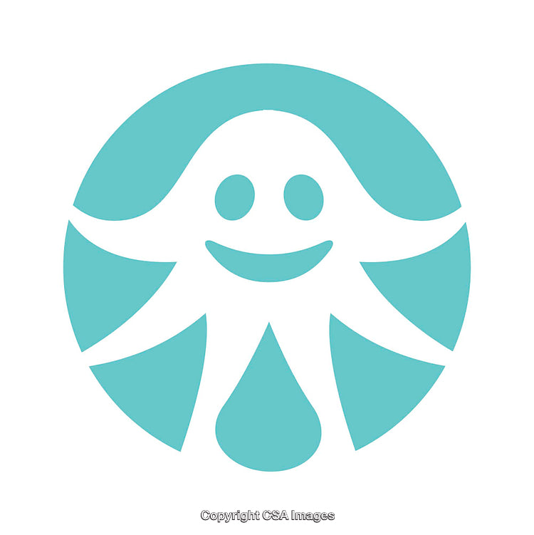 Smiling Jellyfish Icon in Aqua Blue Circle Design