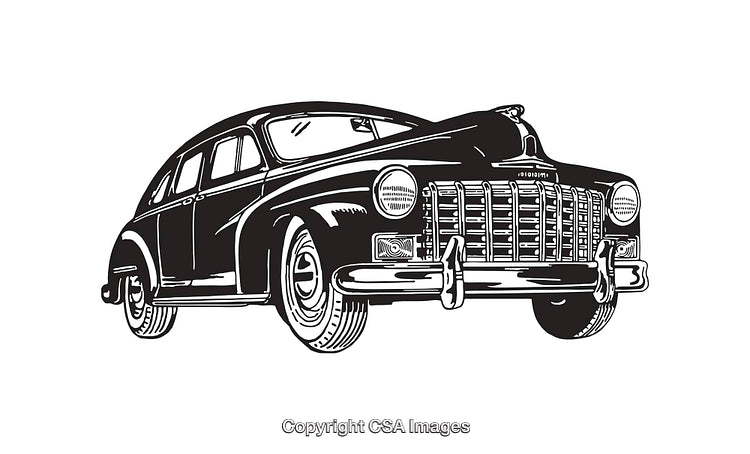 Vintage Style Black and White Line Art Classic Car Illustration