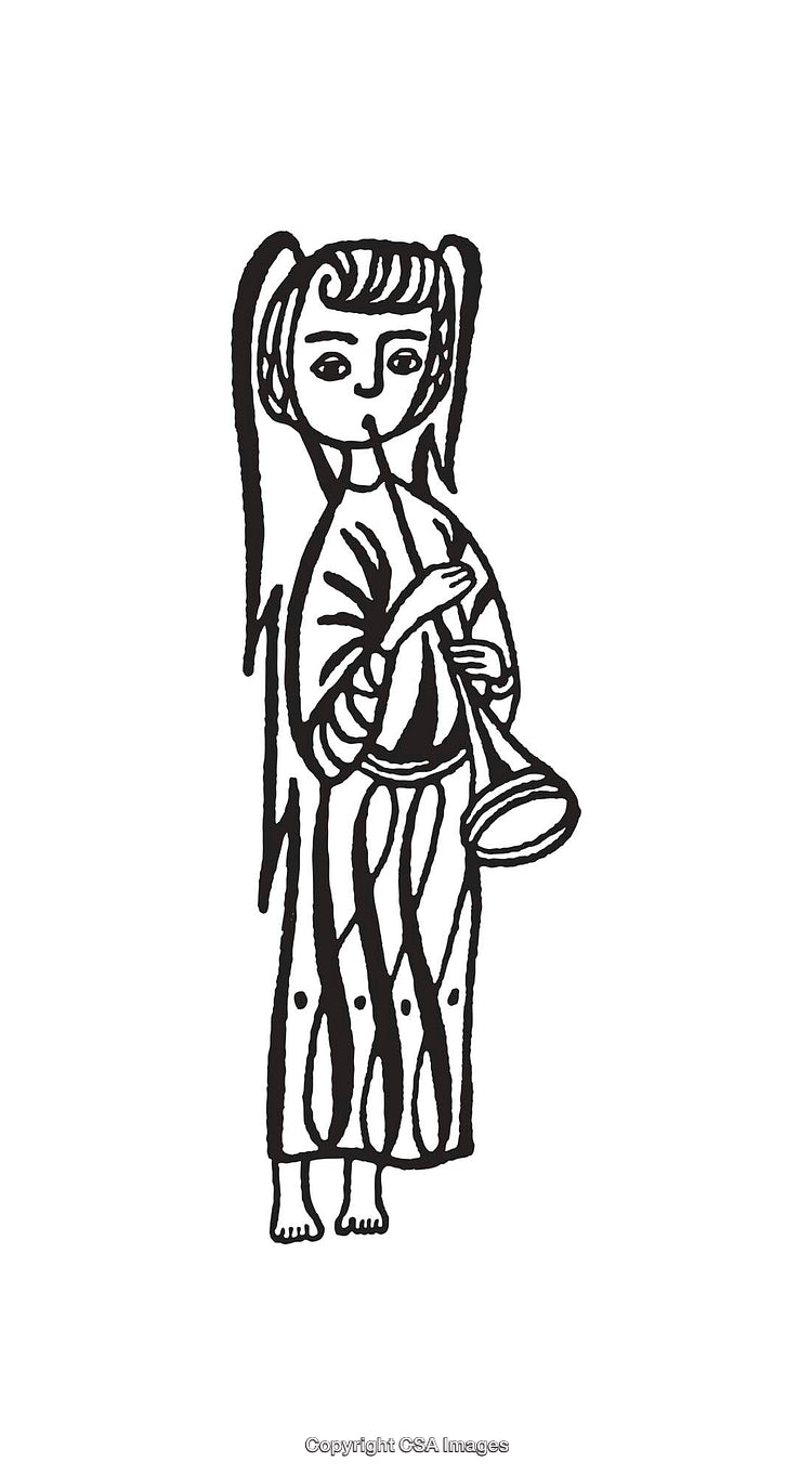 Black And White Line Art Illustration of Person Playing a Horn