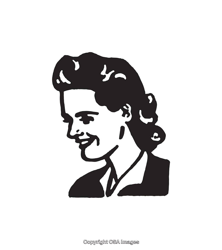 Black And White Line Art Portrait of a Smiling Woman in Profile