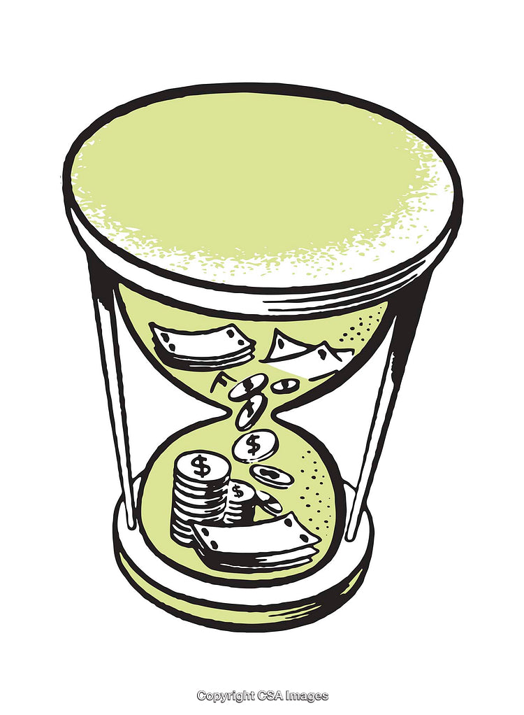 Illustration of Time and Money Represented in an Hourglass