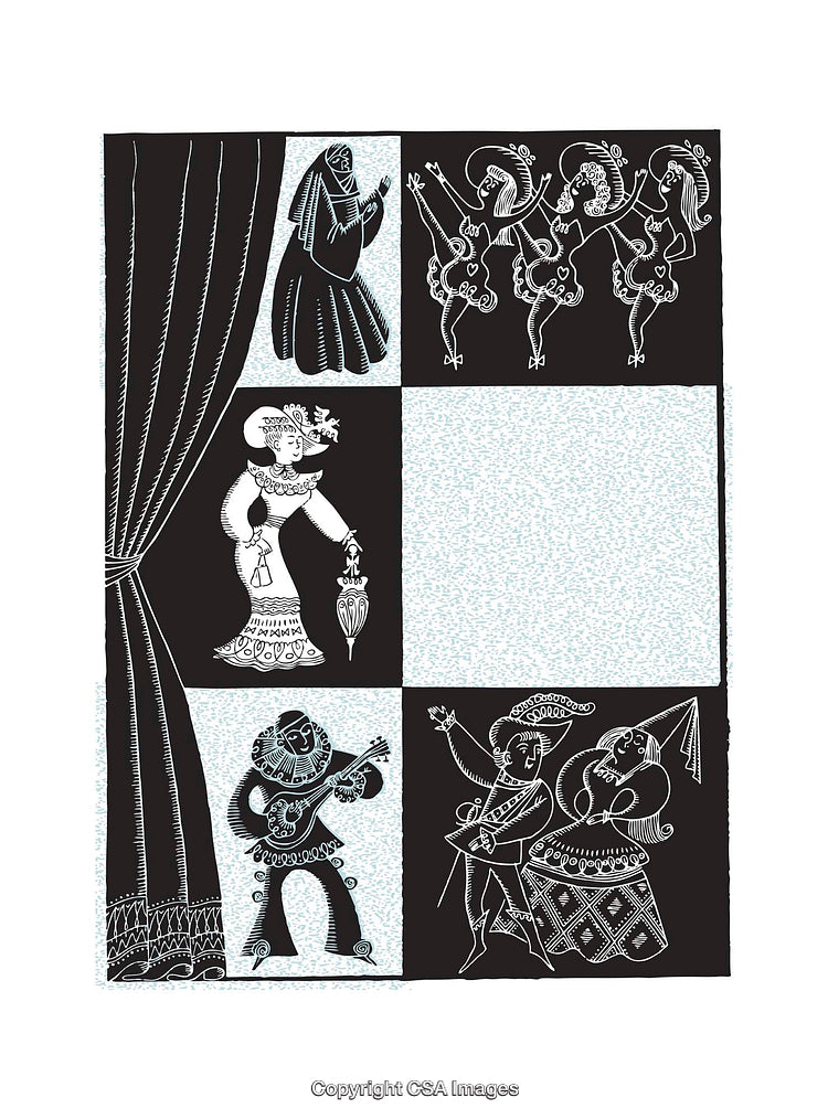 Illustrative Design Depicting Expressive Characters in a Theatrical Presentation