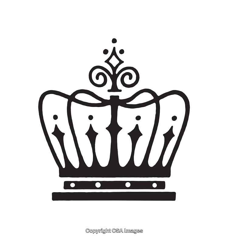 Elegant Black and White Line Art Crown Illustration with Ornate Design