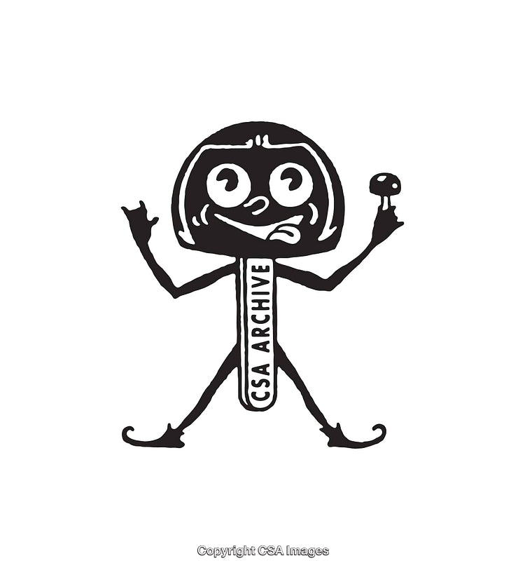 Black and White Line Art of Quirky Character with Mushroom
