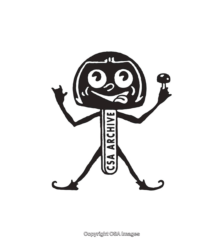 Black and White Line Art of Quirky Character with Mushroom