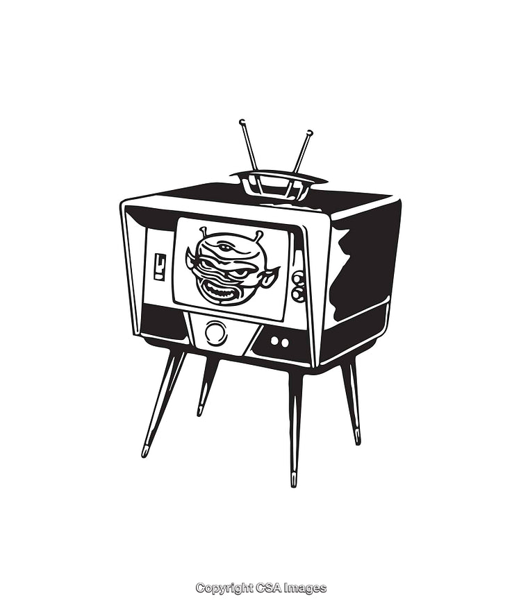 Retro Television With Surreal Monster Art on Display