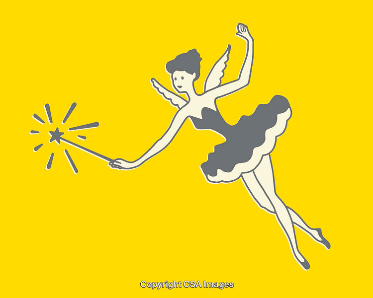 Illustration of a Magic Wand Fairy in Yellow and Grey Colors